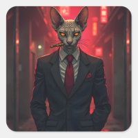 Neon Noir Sphynx Cat in Mafia Style