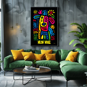 Neon Noise Dog – Abstract Geometric Animal Art Poster