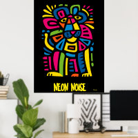 Neon Noise Lion – Abstract Geometric Tribal Art