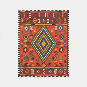 Neon Nomad Soul -Vibrant Tribal Geometric Tapestry Fleece Blanket