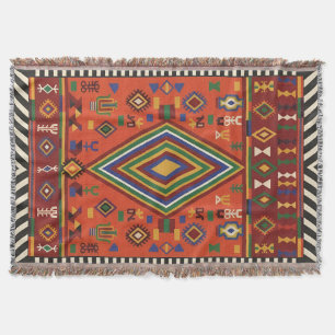 Neon Nomad Soul -Vibrant Tribal Geometric Tapestry Throw Blanket