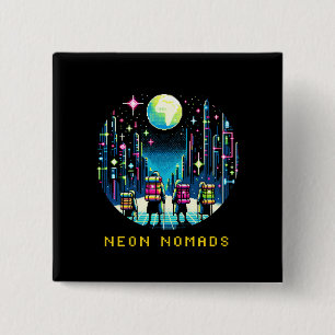 Neon Nomads - Cyberpunk Pixel Art Travel Design 15 Cm Square Badge