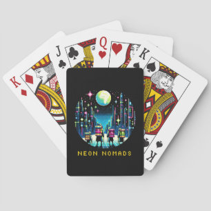 Neon Nomads - Cyberpunk Pixel Art Travel Design Playing Cards