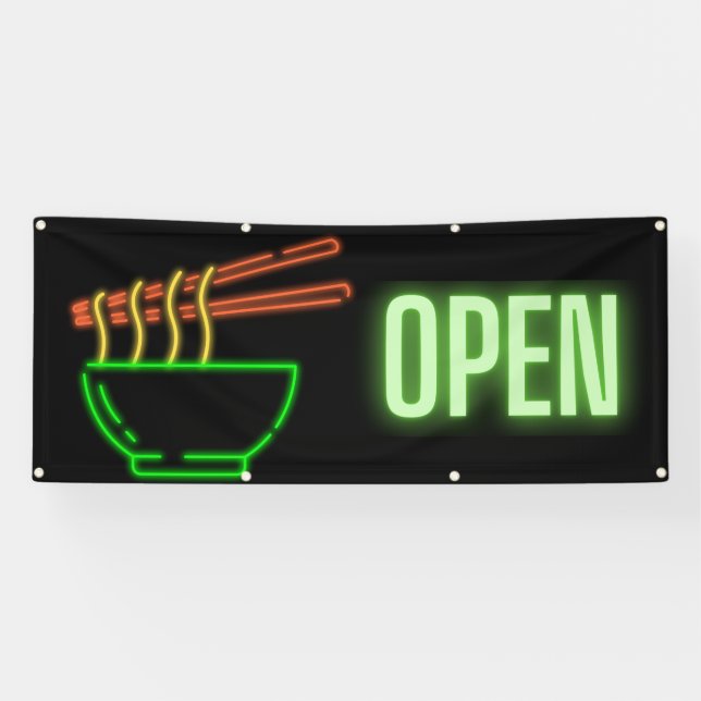 Neon Noodle Bowl Open Outdoor Banner (Horizontal)