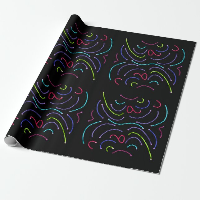 Neon Octagonal Bright Lights Pattern Wrapping Paper (Unrolled)
