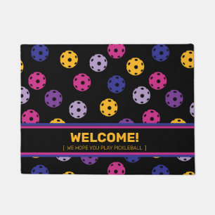Neon on black pickleball, 2 x custom text  doormat