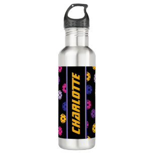 Neon on black pickleball, custom text  710 ml water bottle