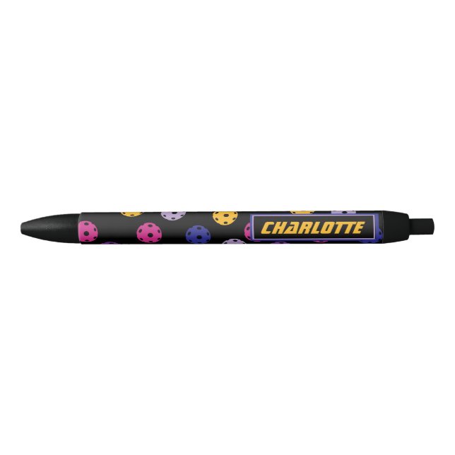 Neon on black pickleball, custom text  black ink pen (Front)