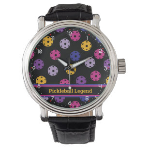 Neon on black pickleball, custom text  watch