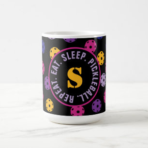 Neon on black pickleball,  with initial  coffee mug