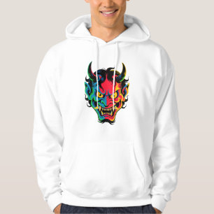 Neon Oni Rage – Colourful Japanese Demon Mask Vect Hoodie