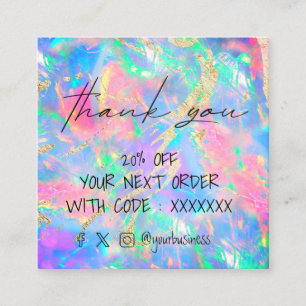 neon opal thank you for your order square business card