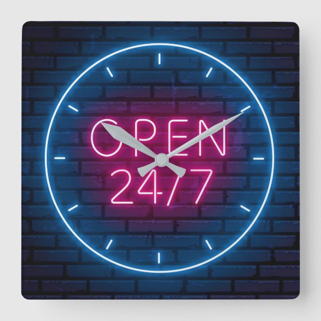 Neon Open Sign Square Wall Clock (Front)