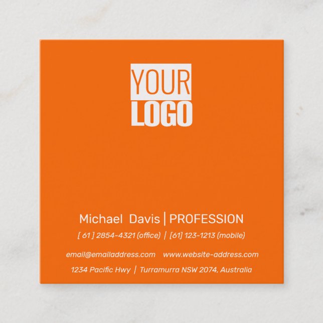 neon orange  - add your  logo business card (Front)