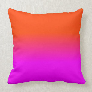 Neon Orange and Hot Pink Ombre Shade Colour Fade Cushion