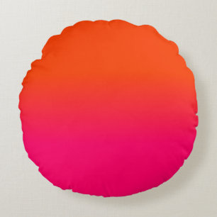Neon Orange and Neon Pink Ombre Shade Color Fade Round Cushion