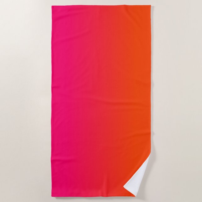 Neon Orange and Neon Pink Ombre Shade Colour Fade Beach Towel (Front)