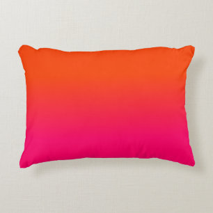 Neon Orange and Neon Pink Ombre Shade Colour Fade Decorative Cushion