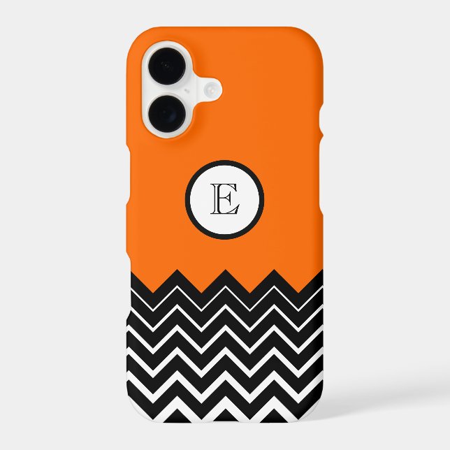 Neon Orange Black White Chevron Zigzag Monogram (Back)