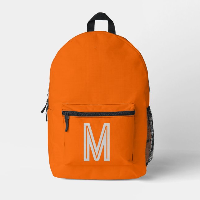 neon orange - bold monogram  printed backpack (Front)
