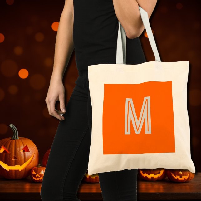 neon orange - bold monogram  tote bag (Creator Uploaded)