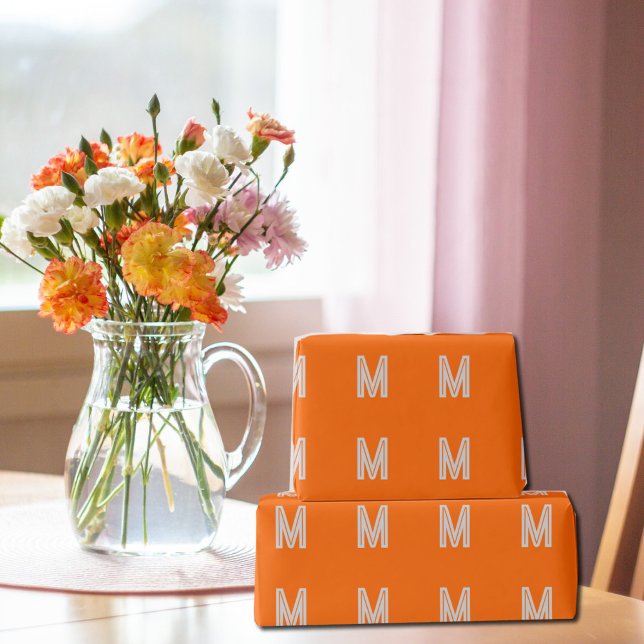 neon orange - bold monogram  wrapping paper (Creator Uploaded)