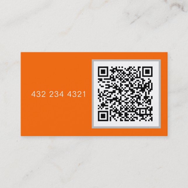 neon orange  -  bold QR code Business Card (Front)