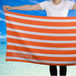 Neon orange cabana stripes - beach towel