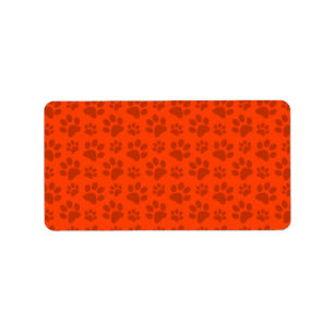 Neon orange dog paw print pattern label