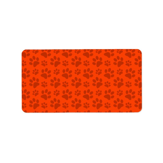 Neon orange dog paw print pattern label (Front)