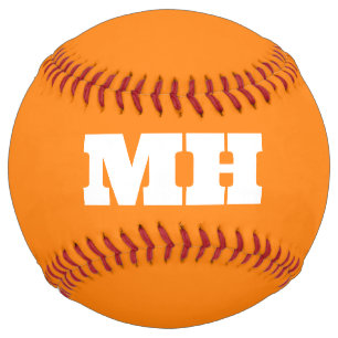 Neon Orange Elegant Initial Colour Monogram Bright Softball