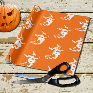 neon orange - flying witch wrapping paper