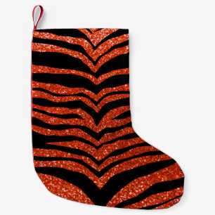 Neon orange glitter tiger stripes small christmas stocking
