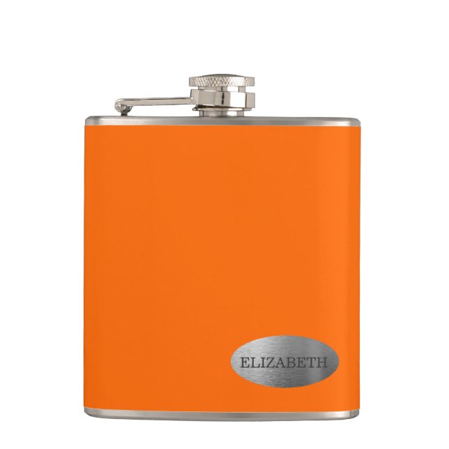 Neon Orange- Personalised Bridesmaid Hip Flask (Front)
