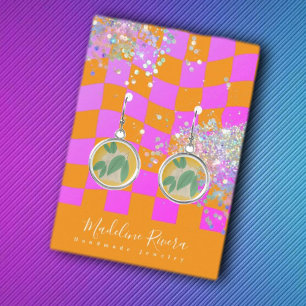 Neon Orange Pink Earring Display Card
