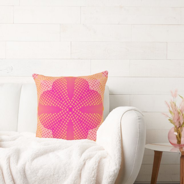 Neon Orange Pink Halftone Glow Cushion (Couch)