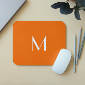 neon  orange solid colour - add monogram mouse pad