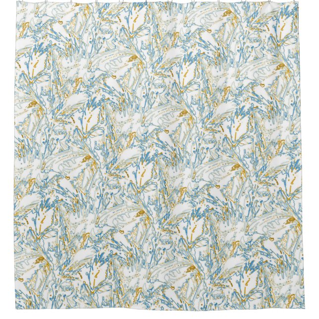 Neon Orange Yellow Blue Curvy Line Pattern -COOL Shower Curtain (Front)