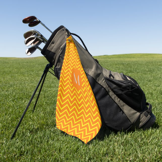neon orange  yellow    chevron - add monogram golf towel (Green)