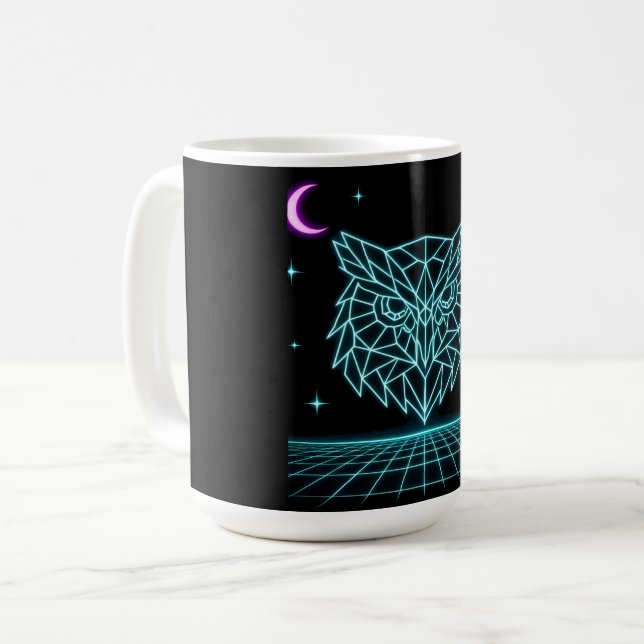 Neon Owl Synthwave - Retro Night Watcher Coffee Mug (Front Left)