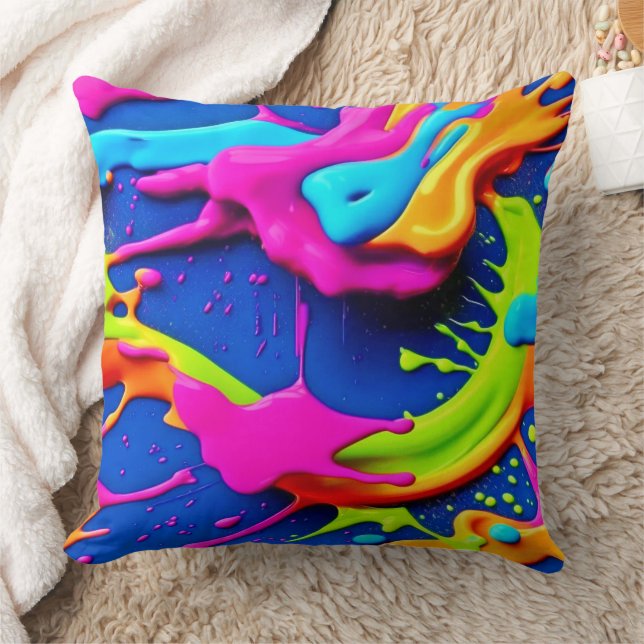Neon Paint Drip Art Cushion (Blanket)