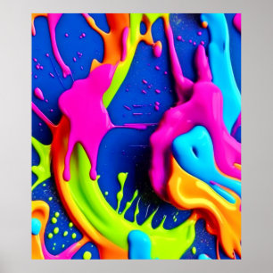 Neon Paint Drip Art Poster