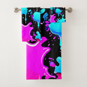 Neon Paint Drips Design Bath Towel Set