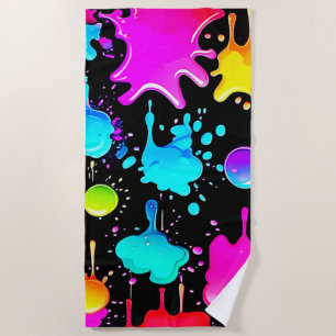 Neon Paint Drips Design Beach Towel