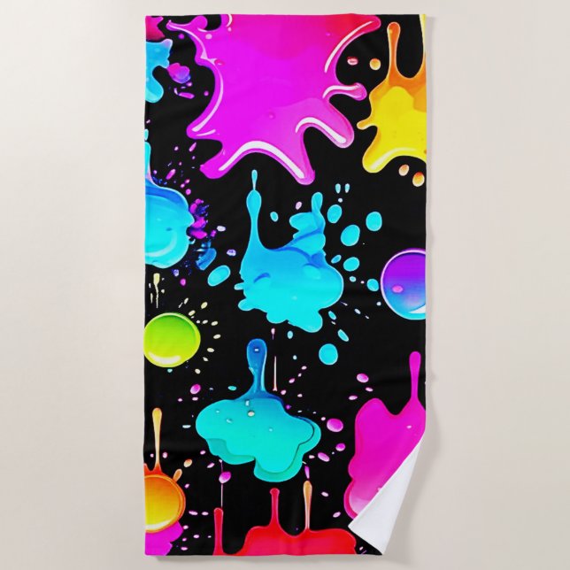 Neon Paint Drips Design Beach Towel (Front)