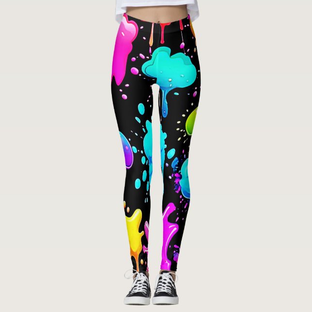 Neon Paint Drips Design Leggings (Front)