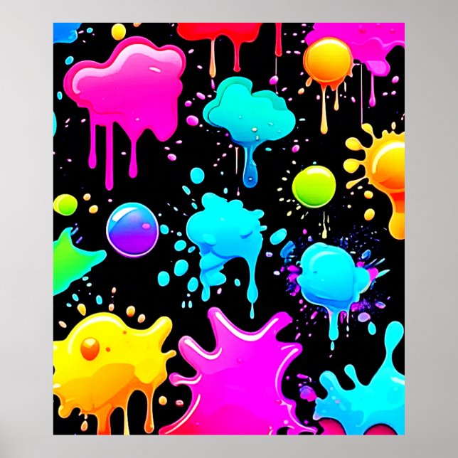 Neon Paint Drips Design Poster (Front)