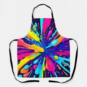 Neon Paint Explosion on Dark Canvas Apron