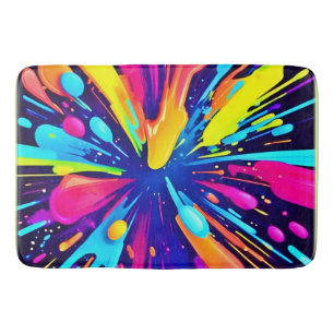  Neon Paint Explosion on Dark Canvas Bath Mat