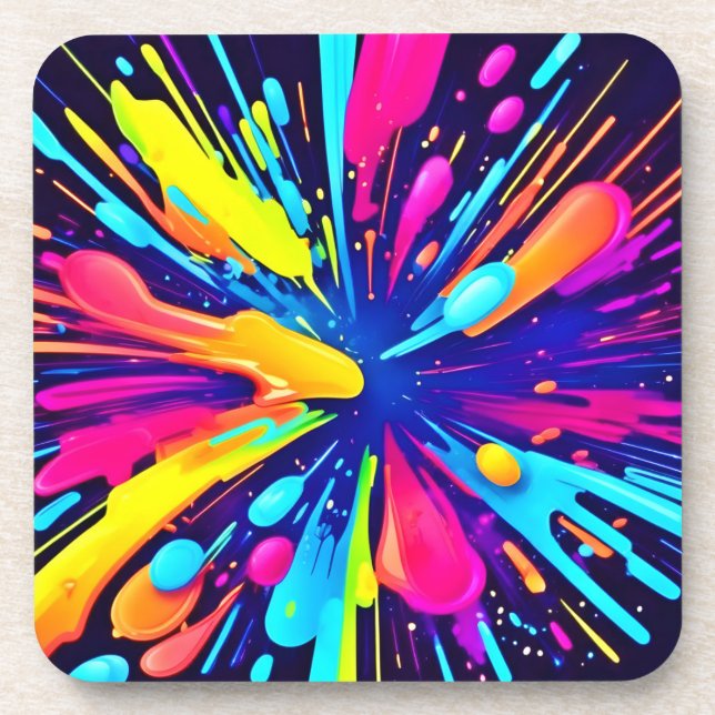  Neon Paint Explosion on Dark Canvas Coaster (Front)